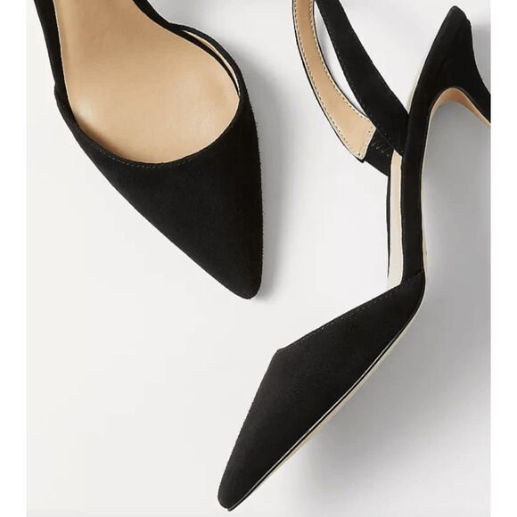 ANN TAYLOR $148 BLACK KERRY SUEDE SLINGBACK PUMPS HIGH HEELS SHOES SZ 9 NEW - Picture 4 of 5
